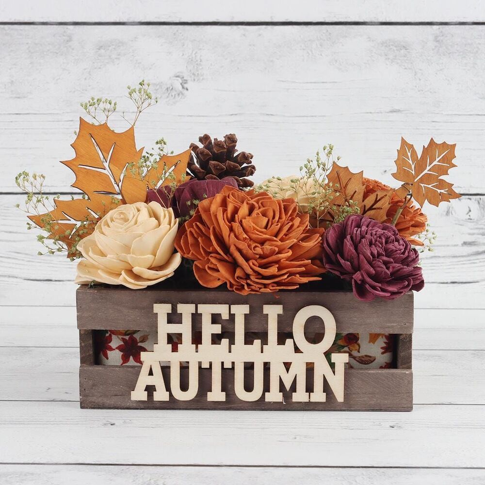 Hello Autumn Sola Wood Flower Centerpiece | Rustic Fall Floral Arrangement